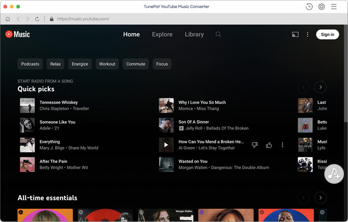 Log in YouTube Music account on TunePat Mac