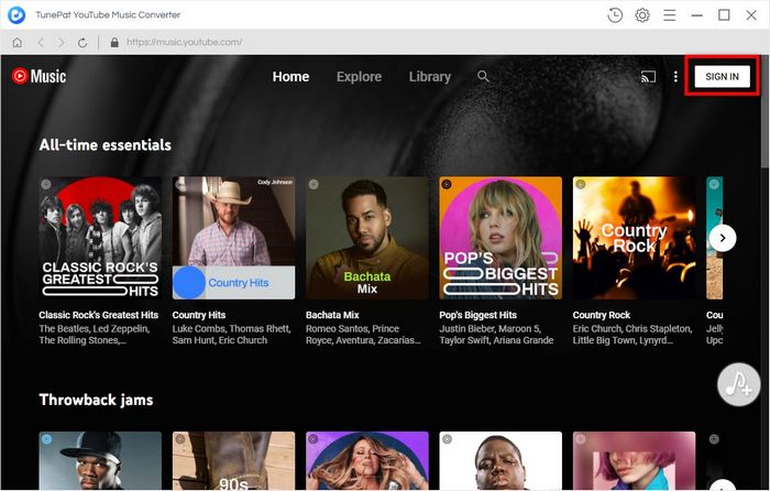 Log in to your YouTube Music account