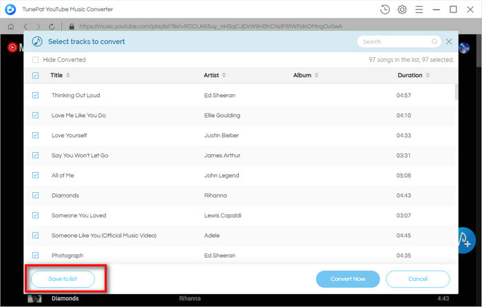 save YouTube Music songs to task list