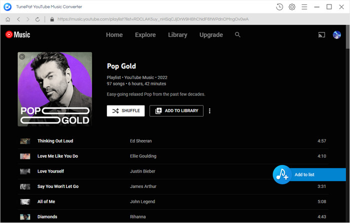 select youtube songs