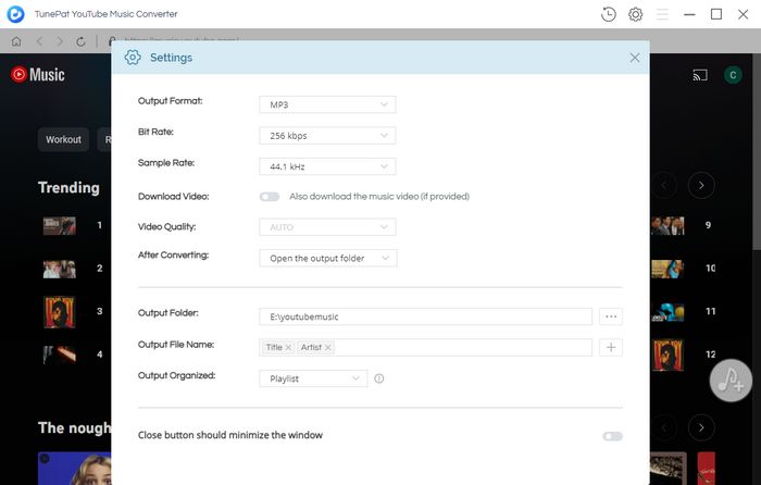 change the output setting of youtube music