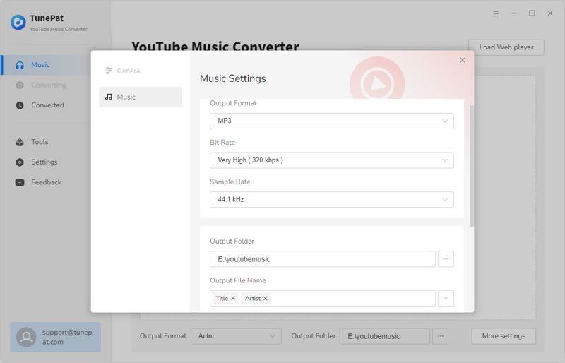 Customize the output parameters of YouTube Music