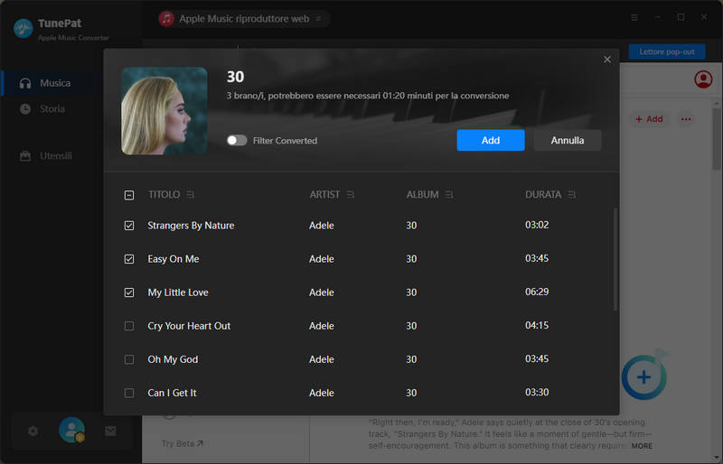 aggiungi Apple Music