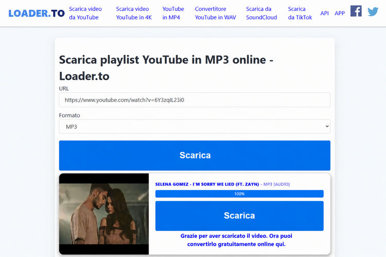 downloader di playlist MP3 da YouTube Loader.to