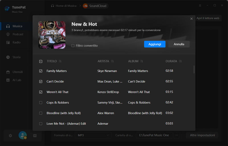 Aggiungi musica SoundCloud a TunePat