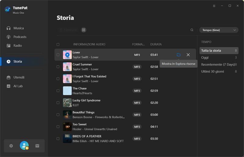 visualizza canzoni amazon convertite