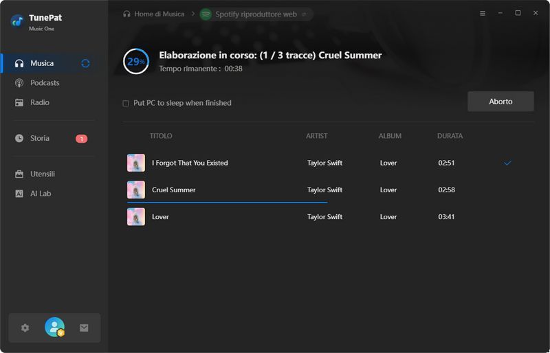 conversione in corso da spotify