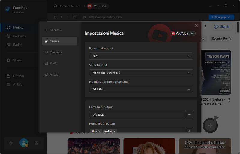 modifica impostazioni