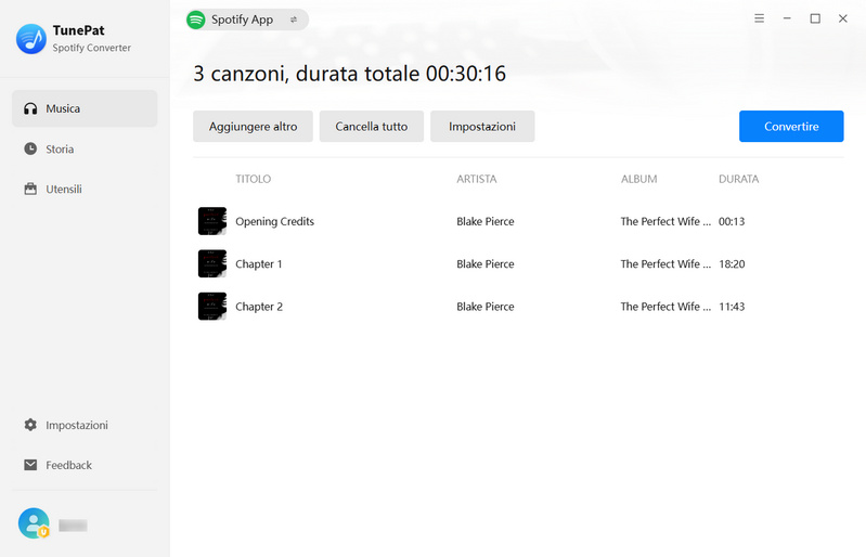 convertire audiolibri di Spotify