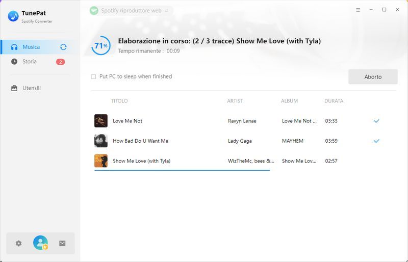 conversione musica Spotify