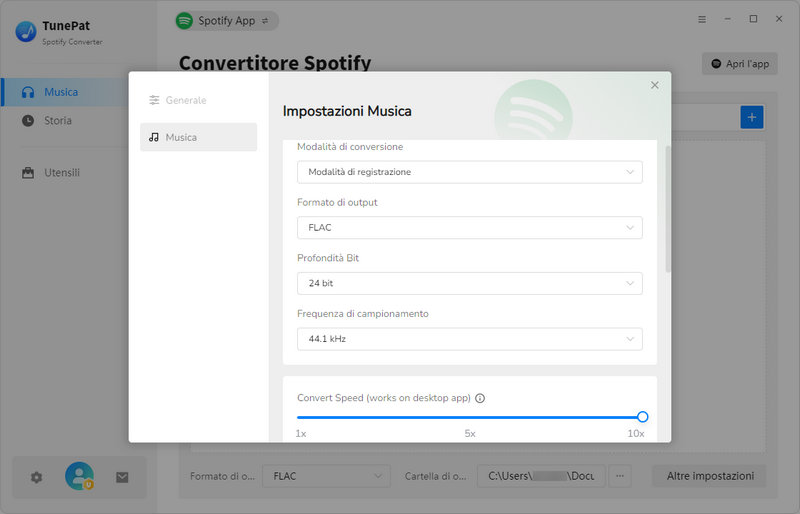 Personalizzare impostazioni di output