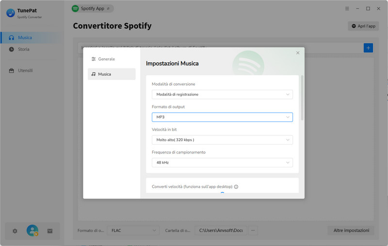 completa le impostazioni