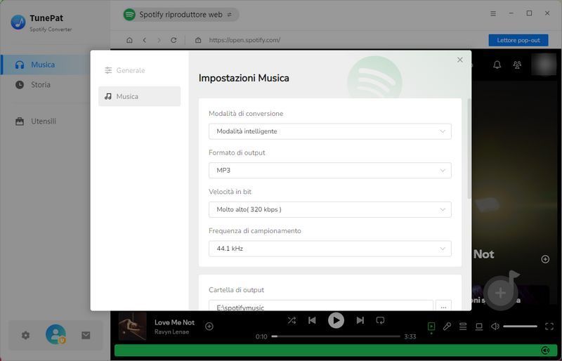 Personalizza le impostazioni di output
