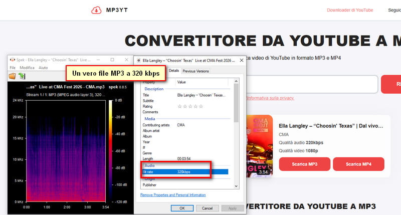 analisi della qualità audio di MP3YT