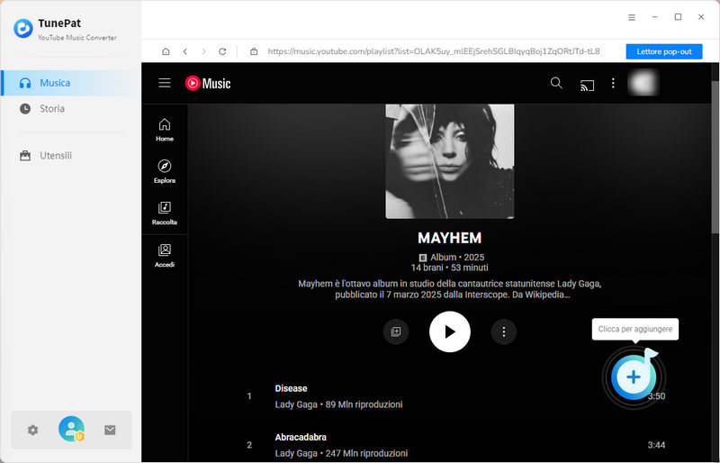 aggiungi musica di YouTube