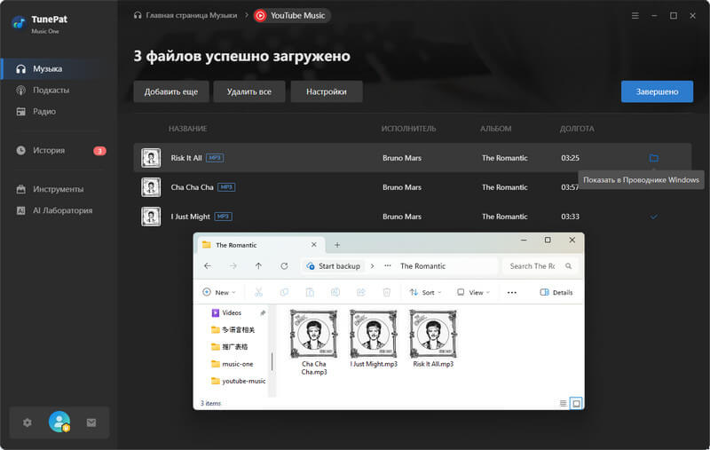 воспроизвести преобразованную музыку YouTube