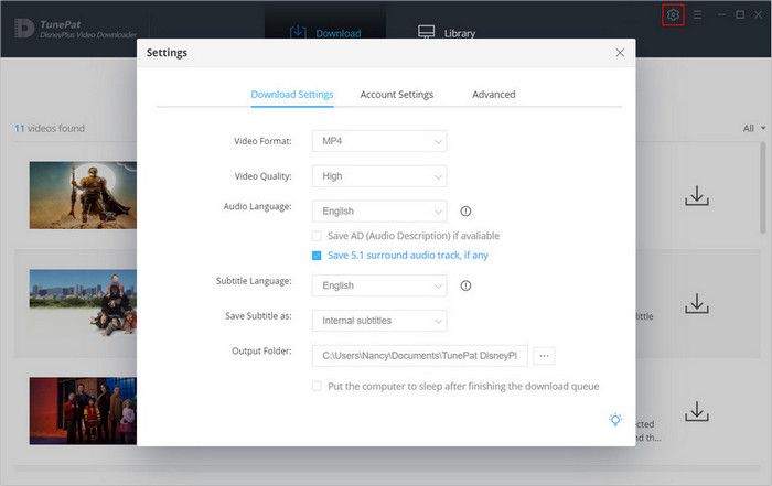 choose output settings for disney plus video 