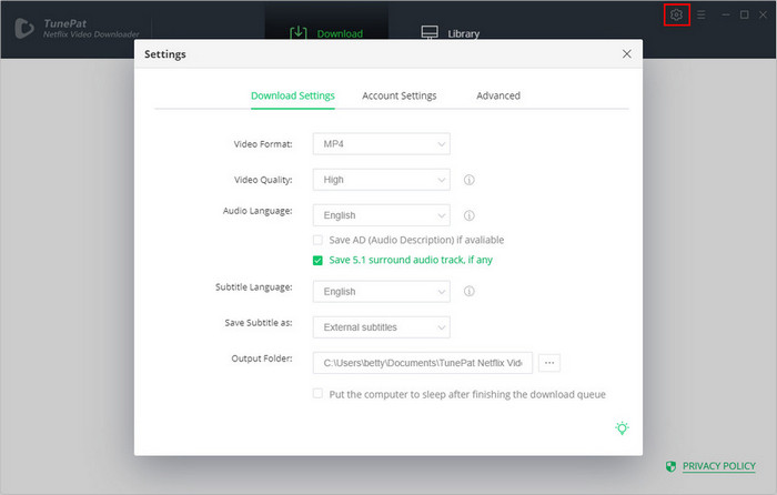 choose output settings